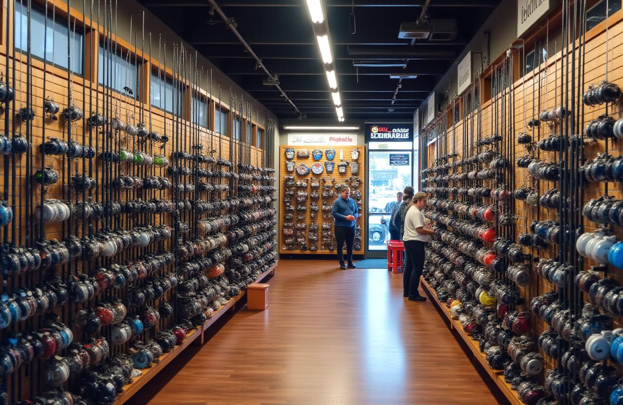 釣具店内の充実したディスプレイ